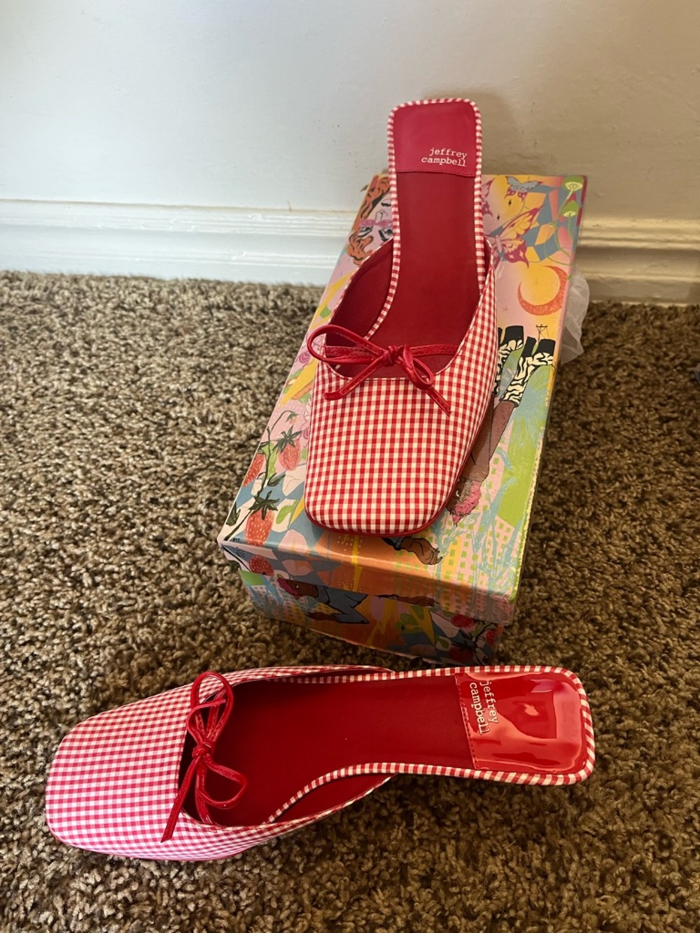 Jeffrey Campbell Red White Gingham Bow Mules